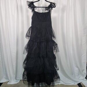 Lulus Tulle for Love Black Layered Tulle Sheer Cap Sleeves Maxi Dress Sz  XL